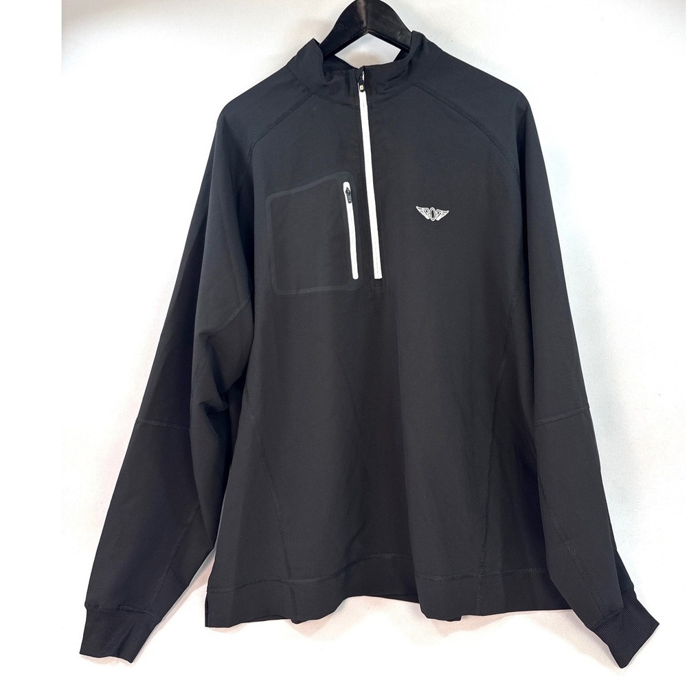 FootJoy Mens Black Quarter Zip Golf Pullover Large Wing Logo Chest Pocket FJ